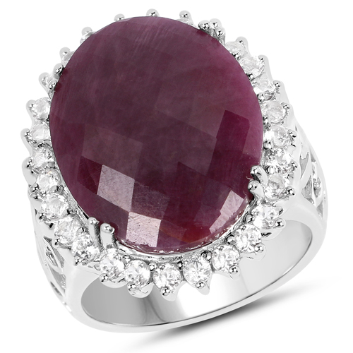 Ruby-19.12 Carat Genuine Ruby and White Topaz .925 Sterling Silver Ring