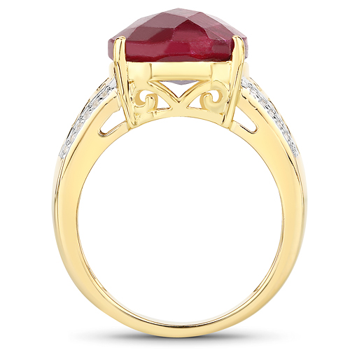 14K Yellow Gold Plated 10.42 Carat Dyed Ruby and White Topaz .925 Sterling Silver Ring