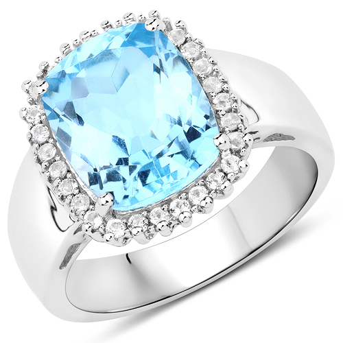 Rings-4.38 Carat Genuine Blue Topaz and White Topaz .925 Sterling Silver Ring
