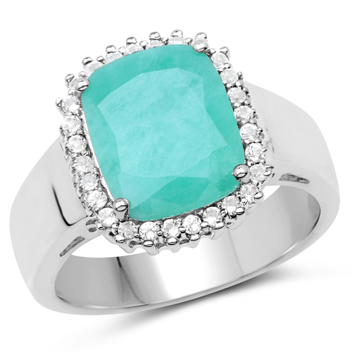 Emerald-3.78 Carat Genuine Emerald and White Topaz .925 Sterling Silver Ring
