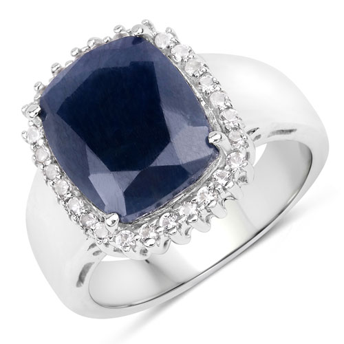 Sapphire-4.78 Carat Genuine Blue Sapphire and White Topaz .925 Sterling Silver Ring