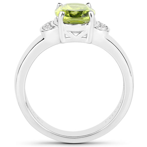 1.76 Carat Genuine Peridot and White Zircon .925 Sterling Silver Ring