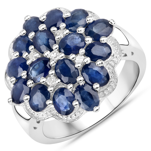 Sapphire-3.28 Carat Genuine Blue Sapphire and White Diamond .925 Sterling Silver Ring
