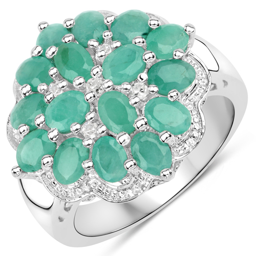 Emerald-2.32 Carat Genuine Emerald and White Diamond .925 Sterling Silver Ring