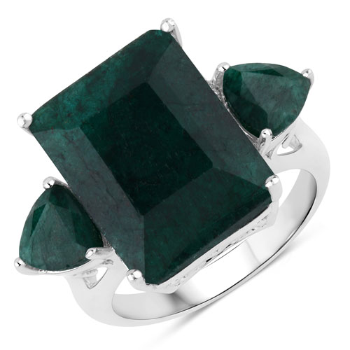 Emerald-10.54 Carat Dyed Emerald .925 Sterling Silver Ring