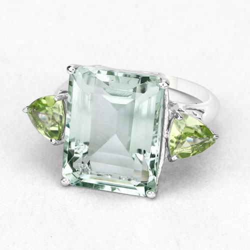 11.90 Carat Genuine Green Amethyst and Peridot .925 Sterling Silver Ring