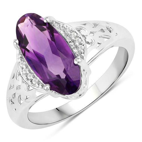 Amethyst-2.54 Carat Genuine Amethyst and White Topaz .925 Sterling Silver Ring
