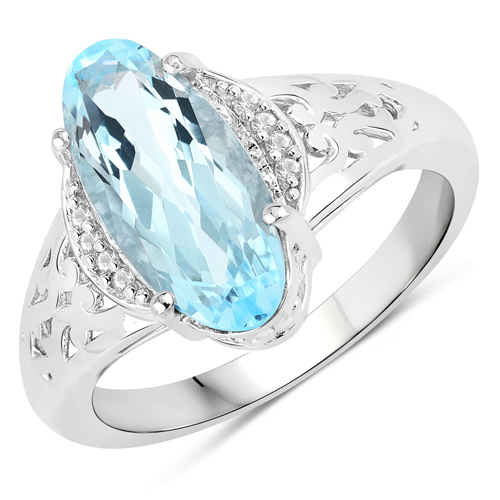 Rings-3.29 Carat Genuine Blue Topaz and White Topaz .925 Sterling Silver Ring