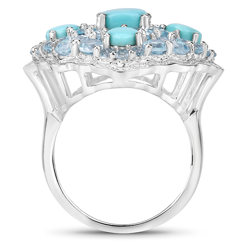 6.18 Carat Genuine Turquoise and Blue Topaz .925 Sterling Silver Ring
