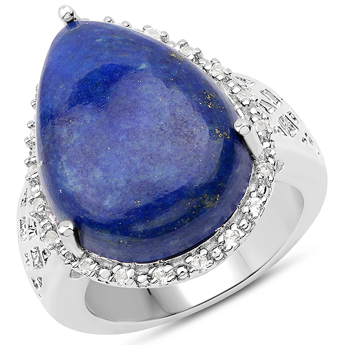 Rings-13.70 Carat Genuine Lapis and White Topaz .925 Sterling Silver Ring
