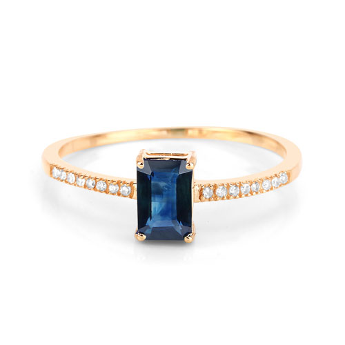 0.62 Carat Genuine Blue Sapphire and White Diamond 14K Yellow Gold Ring