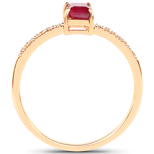 0.70 Carat Genuine Ruby and White Diamond 18K Yellow Gold Ring