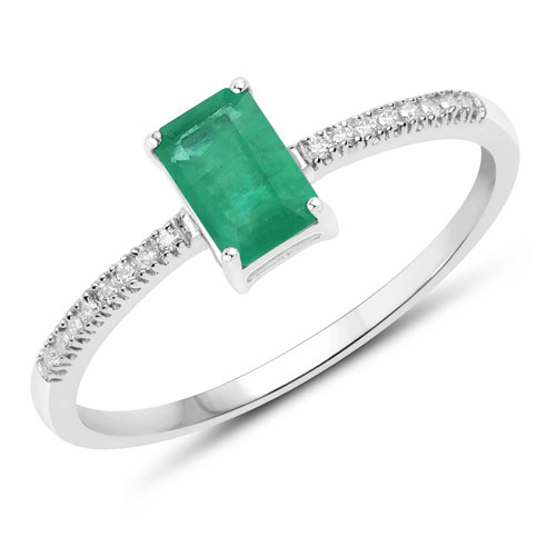 Emerald-0.59 Carat Genuine Zambian Emerald and White Diamond 14K White Gold Ring
