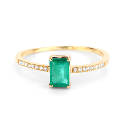 0.59 Carat Genuine Zambian Emerald and White Diamond 14K Yellow Gold Ring