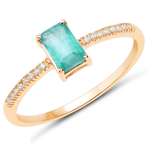 Emerald-0.60 Carat Genuine Zambian Emerald and White Diamond 18K Yellow Gold Ring