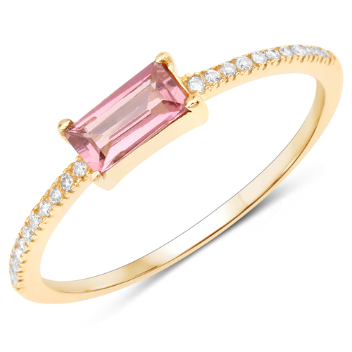 Rings-0.47 Carat Genuine Pink Tourmaline and White Diamond 14K Yellow Gold Ring