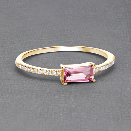0.47 Carat Genuine Pink Tourmaline and White Diamond 14K Yellow Gold Ring