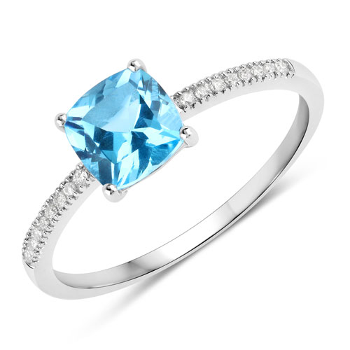 Rings-1.24 Carat Genuine Swiss Blue Topaz and White Diamond 14K White Gold Ring