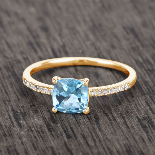 1.24 Carat Genuine Swiss Blue Topaz and White Diamond 14K Yellow Gold Ring