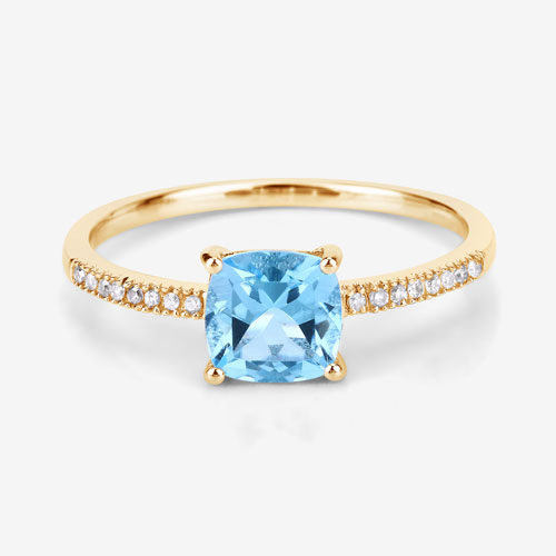 1.24 Carat Genuine Swiss Blue Topaz and White Diamond 14K Yellow Gold Ring
