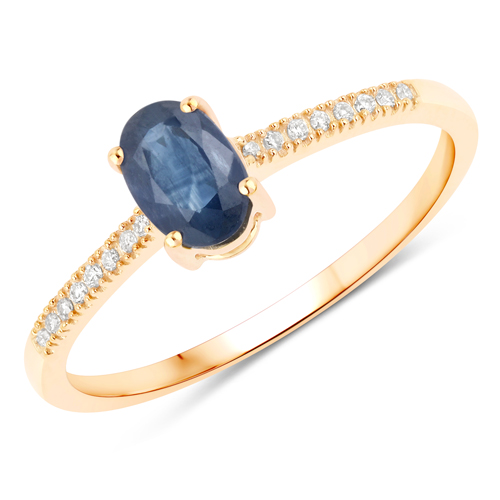 Sapphire-0.55 Carat Genuine Blue Sapphire and White Diamond 10K Yellow Gold Ring