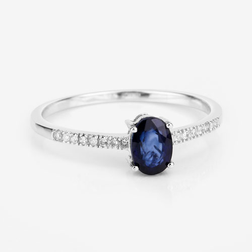 0.54 Carat Genuine Blue Sapphire and White Diamond 14K White Gold Ring