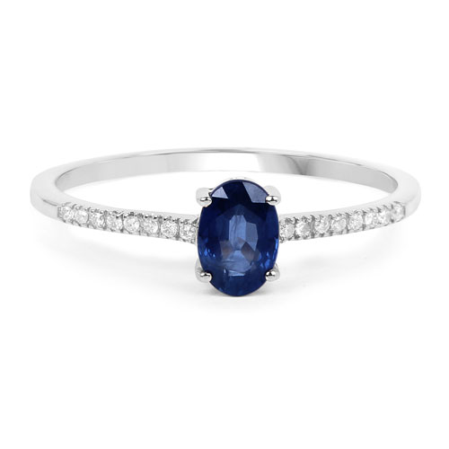 0.54 Carat Genuine Blue Sapphire and White Diamond 14K White Gold Ring