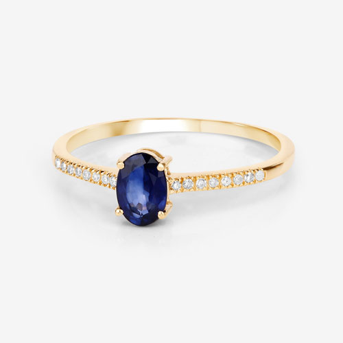 0.54 Carat Genuine Blue Sapphire and White Diamond 14K Yellow Gold Ring