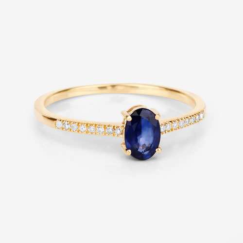 0.54 Carat Genuine Blue Sapphire and White Diamond 14K Yellow Gold Ring