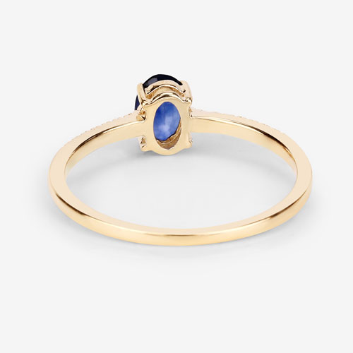 0.54 Carat Genuine Blue Sapphire and White Diamond 14K Yellow Gold Ring