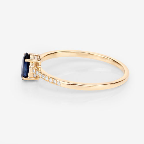 0.54 Carat Genuine Blue Sapphire and White Diamond 14K Yellow Gold Ring