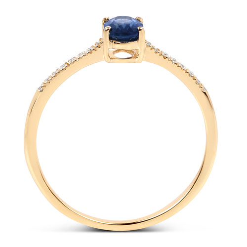 0.54 Carat Genuine Blue Sapphire and White Diamond 14K Yellow Gold Ring