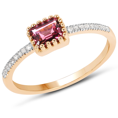 Rings-0.65 Carat Genuine Pink Tourmaline and White Diamond 14K Yellow Gold Ring
