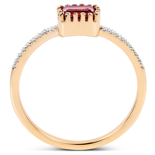 0.65 Carat Genuine Pink Tourmaline and White Diamond 14K Yellow Gold Ring