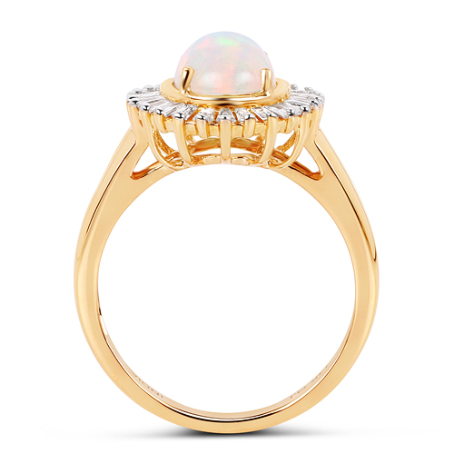 1.58 Carat Genuine Ethiopian Opal and White Diamond 14K Yellow Gold Ring