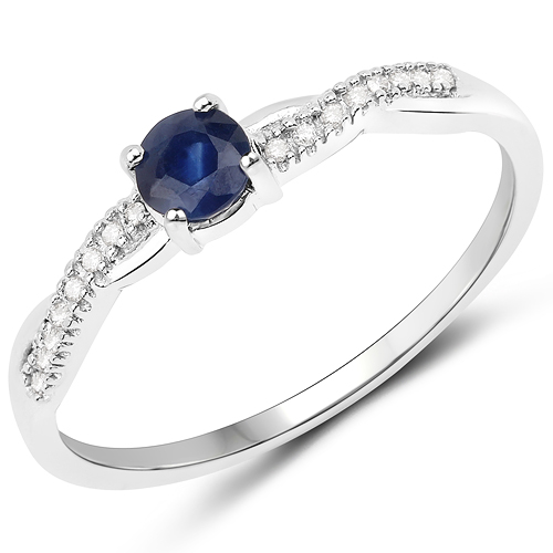 Sapphire-0.32 Carat Genuine Blue Sapphire and White Diamond 14K White Gold Ring