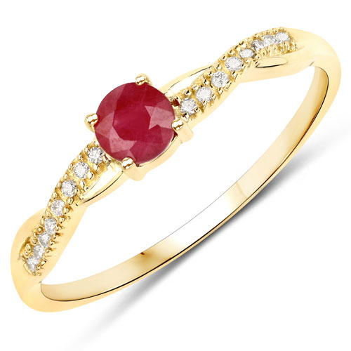 Ruby-0.34 Carat Genuine Ruby and White Diamond 10K Yellow Gold Ring