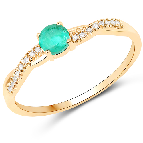 Emerald-0.28 Carat Genuine Zambian Emerald and White Diamond 14K Yellow Gold Ring