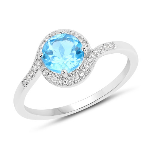 Rings-1.09 Carat Genuine Swiss Blue Topaz and White Diamond 14K White Gold Ring