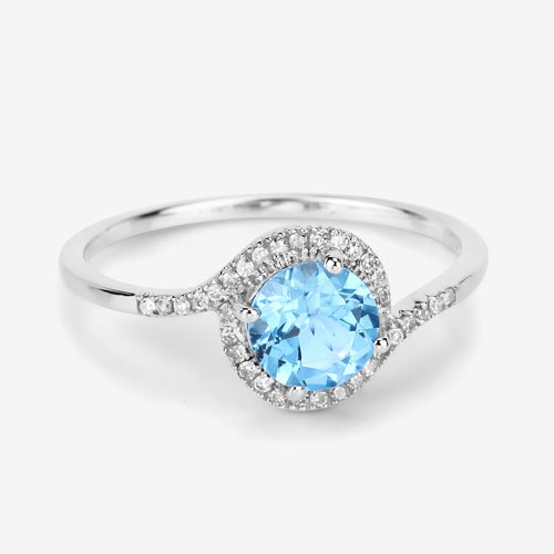 1.09 Carat Genuine Swiss Blue Topaz and White Diamond 14K White Gold Ring