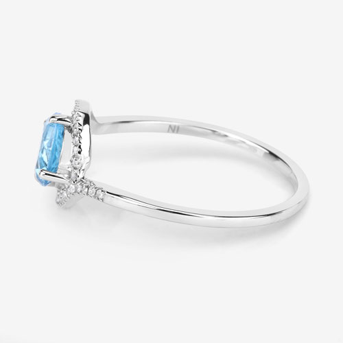 1.09 Carat Genuine Swiss Blue Topaz and White Diamond 14K White Gold Ring