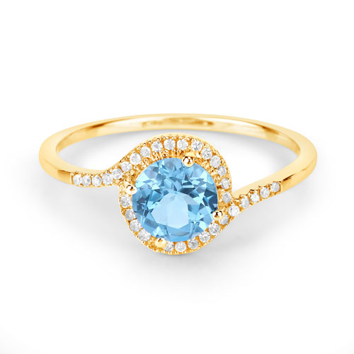 1.10 Carat Genuine Swiss Blue Topaz and White Diamond 14K Yellow Gold Ring