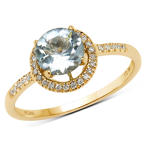0.86 Carat Genuine Aquamarine and White Diamond 14K Yellow Gold Ring