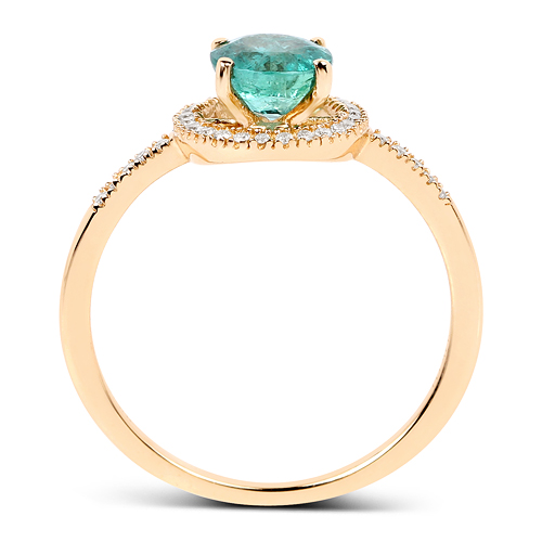 0.86 Carat Genuine Zambian Emerald and White Diamond 14K Yellow Gold Ring