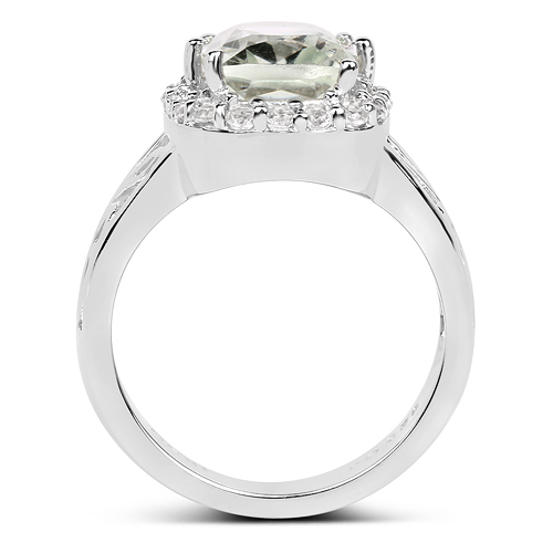 3.94 Carat Genuine Green Amethyst and White Topaz .925 Sterling Silver Ring