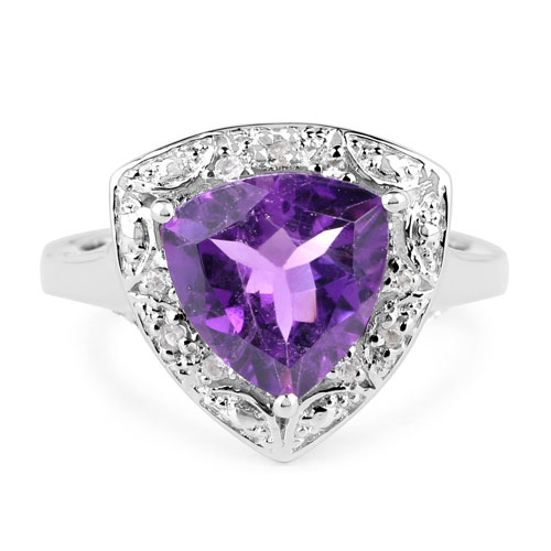 2.81 Carat Genuine Amethyst and White Topaz .925 Sterling Silver Ring