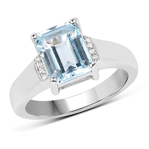 Rings-2.64 Carat Genuine Blue Topaz and White Topaz .925 Sterling Silver Ring