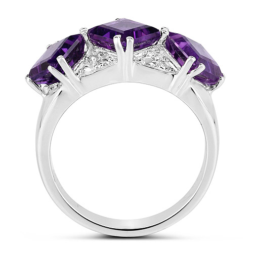3.09 Carat Genuine Amethyst and White Topaz .925 Sterling Silver Ring