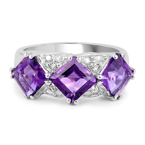 3.09 Carat Genuine Amethyst and White Topaz .925 Sterling Silver Ring