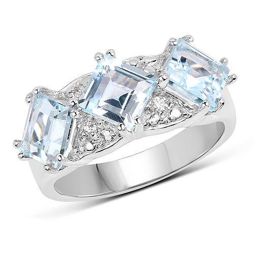 Rings-3.84 Carat Genuine Blue Topaz and White Topaz .925 Sterling Silver Ring